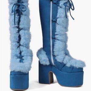 Blue Faux Fur Platform Boots